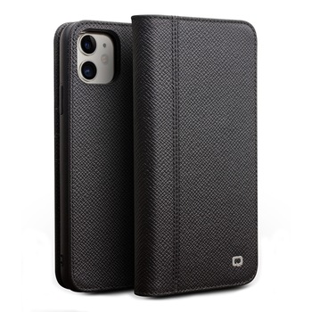 Husa iPhone 11, Qialino, multifunctionala 2 in 1 din piele naturala, tip carte + back cover, stand, culoare Negru Husa iPhone 11, Qialino, multifunctionala 2 in 1 din piele naturala, tip carte + back cover, stand, culoare Negru