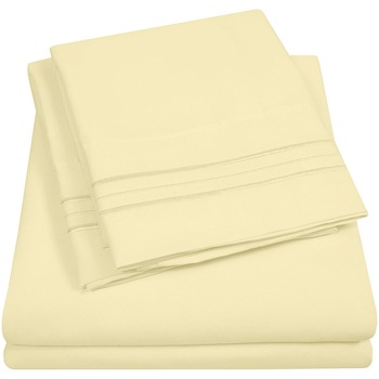 Set lenjerie de pat, cearceaf cu elastic, brodata, bumbac 100%, pat 1 persoana, bej vanilie Set lenjerie de pat, cearceaf cu elastic, brodata, bumbac 100%, pat 1 persoana, bej vanilie