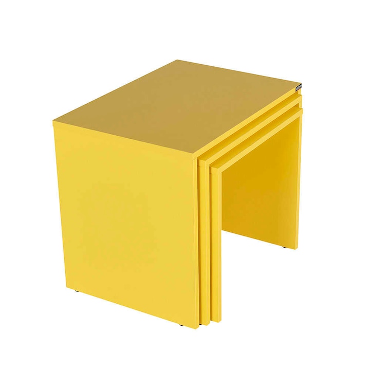 Adore Zigon 3 darabos dohányzóasztal készlet, sárga, 55 X 47 X 40 cm