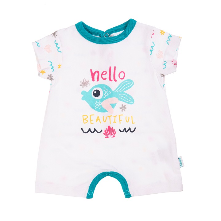 Salopeta Babybol bebe fetita, imprimeu pestisor, turcoaz