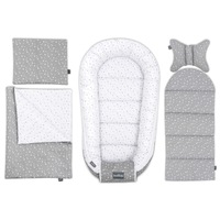 Set 5 piese Bellochi cosulet bebe, lenjerie, salteluta si perna bebe, Polaris - stea, gri/alb
