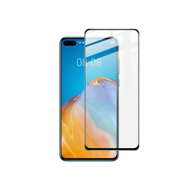 Стъклен протектор 5D Full Glue за Huawei P40 Pro, Черен