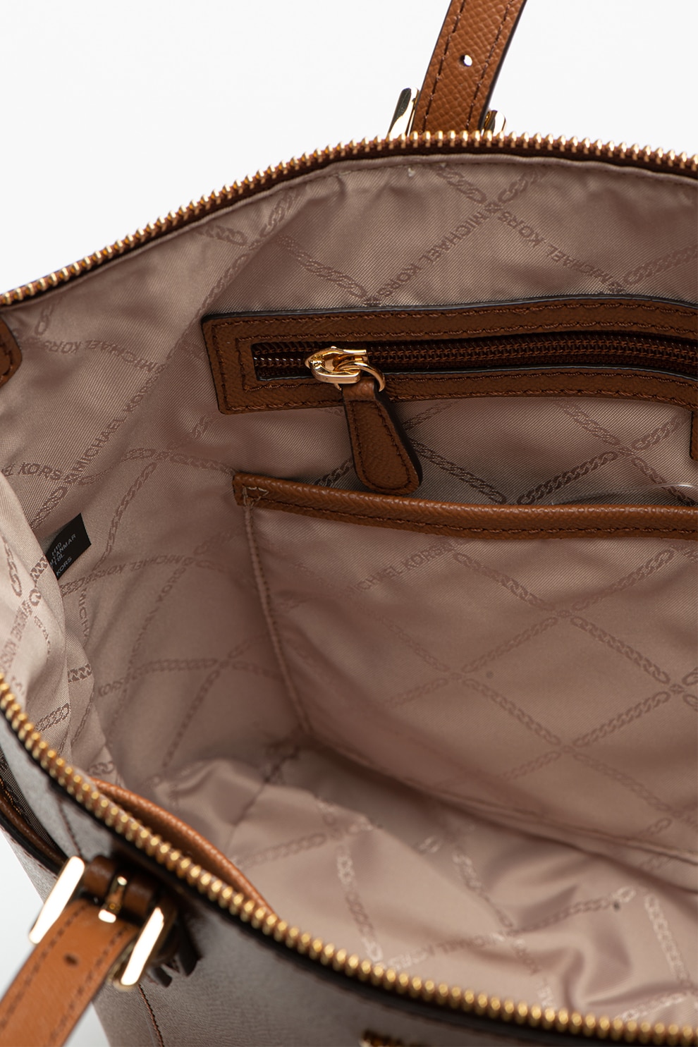 Michael Kors, Кожена чанта с метално лого, Канела - eMAG.bg