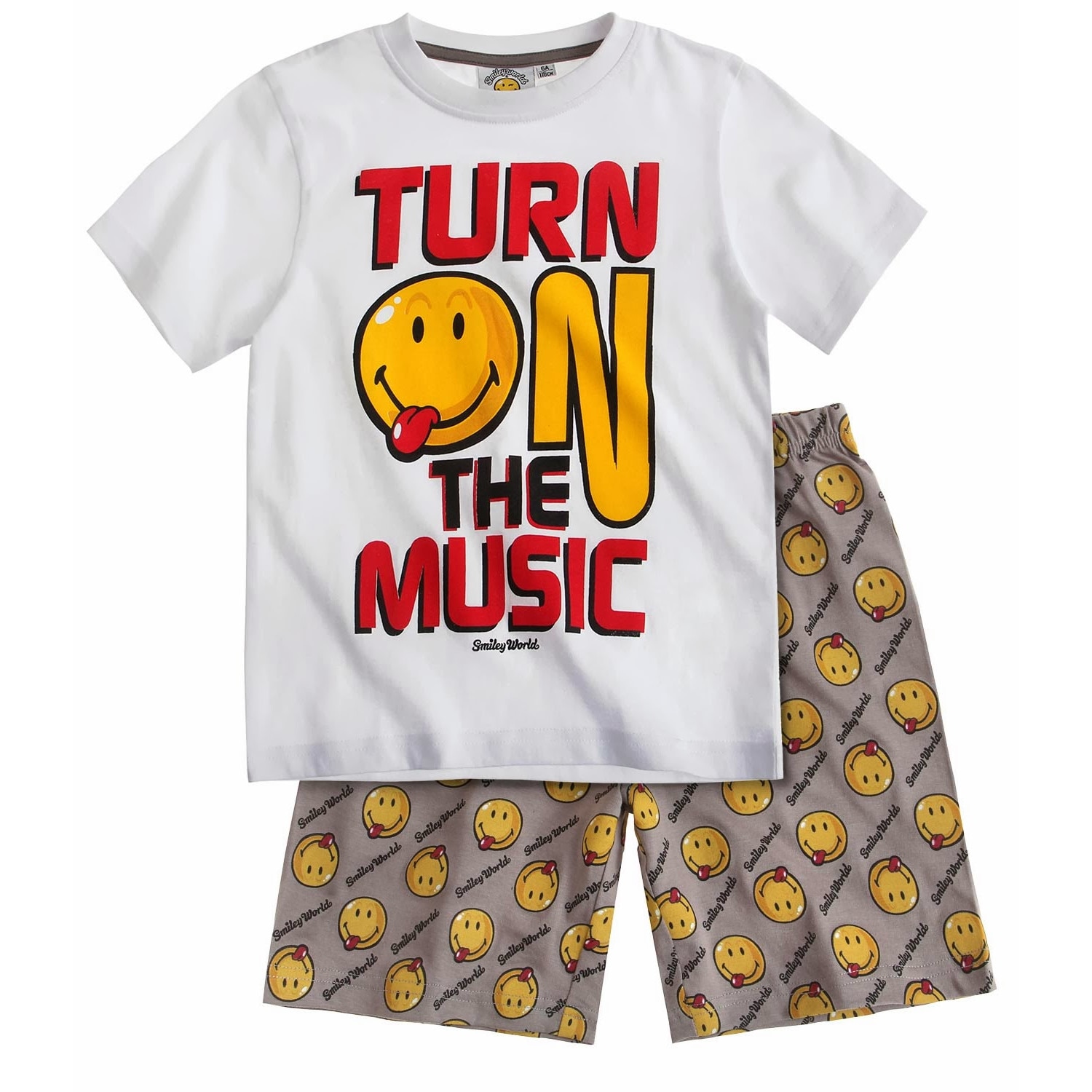 Pijama de vara Smiley alb/gri otel, 116 cm, 6 ani