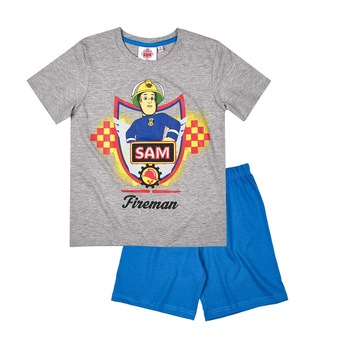 Pijama de vara Pompierul Sam gri/albastru, 128 cm, 8 ani Pijama de vara Pompierul Sam gri/albastru, 128 cm, 8 ani
