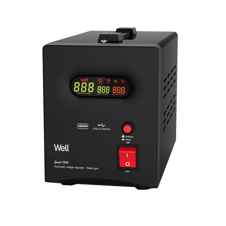 Стабилизатор на напрежение Well, автоматичен, черен