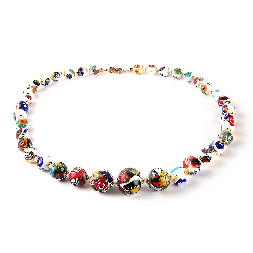 Colier PROGRESSIVO alb din sticla de Murano, 59 cm, Bijuterii Original Murano