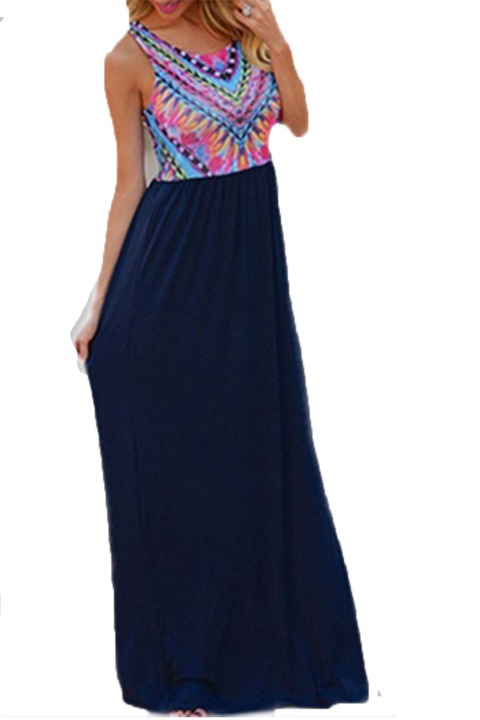 Rochie lunga dama, JUP, Poliester, Bleumarin, S