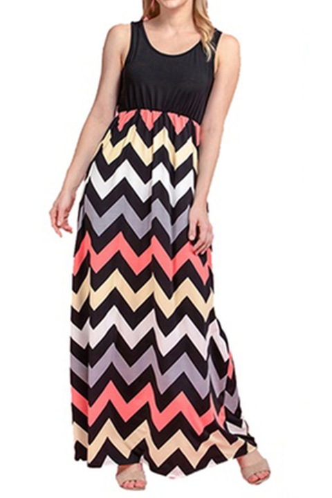 Rochie lunga dama, JUP, Poliester, Motive in zig-zag, Multicolor, S