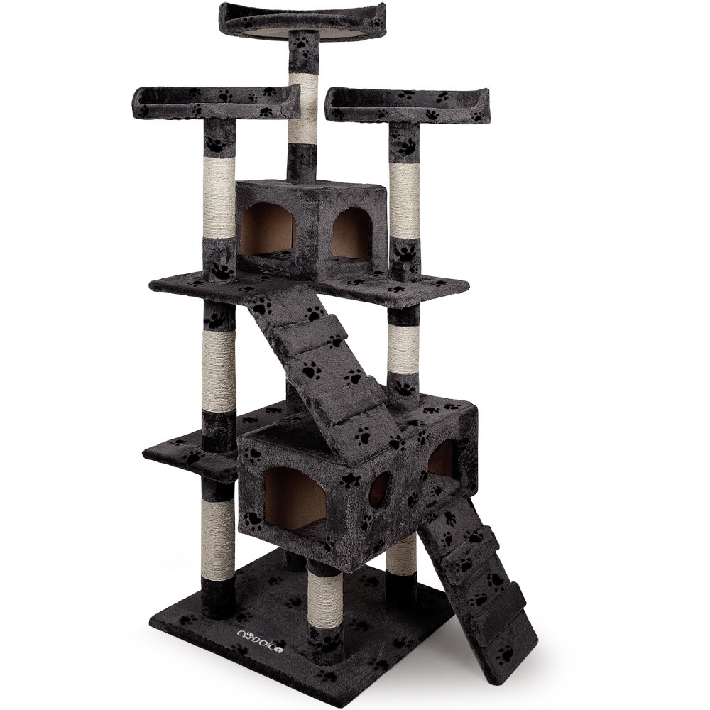 Ansamblu joaca pisici, Stalp zgarieturi, Gri, 175 cm, Motiv labute