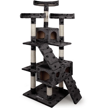 Ansamblu joaca pisici, Stalp zgarieturi, Gri, 175 cm, Motiv labute Ansamblu joaca pisici, Stalp zgarieturi, Gri, 175 cm, Motiv labute