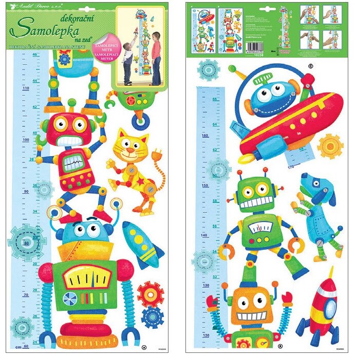 Masurator inaltime pentru copii - roboti, 70 x 33 cm