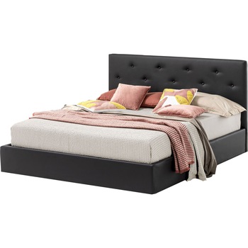 Pat Tapitat Rabatabil cu Lada Depozitare Pentru Saltea, 160x200 cm, Rombo Promo, Negru Piele Ecologica Pat Tapitat Rabatabil cu Lada Depozitare Pentru Saltea, 160x200 cm, Rombo Promo, Negru Piele Ecologica