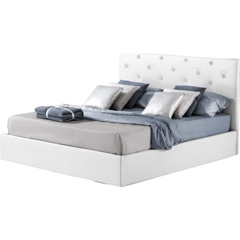 Pat Tapitat Rabatabil cu Lada Depozitare Pentru Saltea, 180x200 cm, Rombo Promo, Alb Piele Ecologica Pat Tapitat Rabatabil cu Lada Depozitare Pentru Saltea, 180x200 cm, Rombo Promo, Alb Piele Ecologica