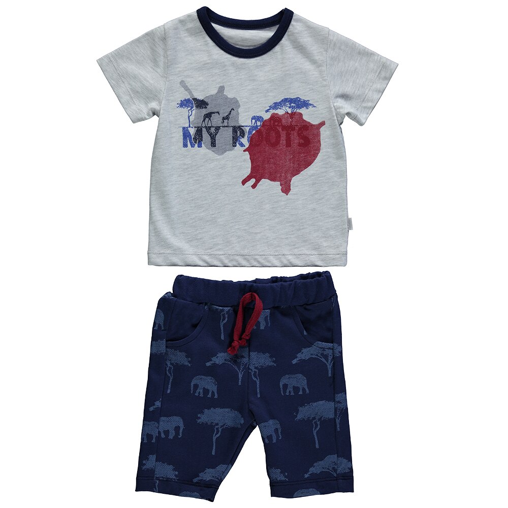 Set 2 piese, tricou si pantaloni, Bebetto - Safari Day, Albastru/Gri