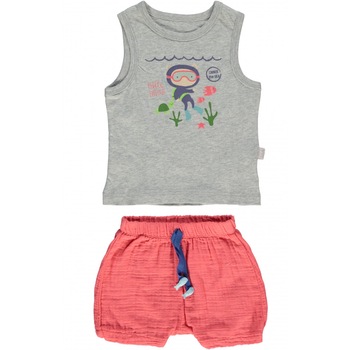 Set 2 piese, maiou si pantalon scurt, Bebetto, Colorful Sail, Caramiziu / Gri Set 2 piese, maiou si pantalon scurt, Bebetto, Colorful Sail, Caramiziu / Gri