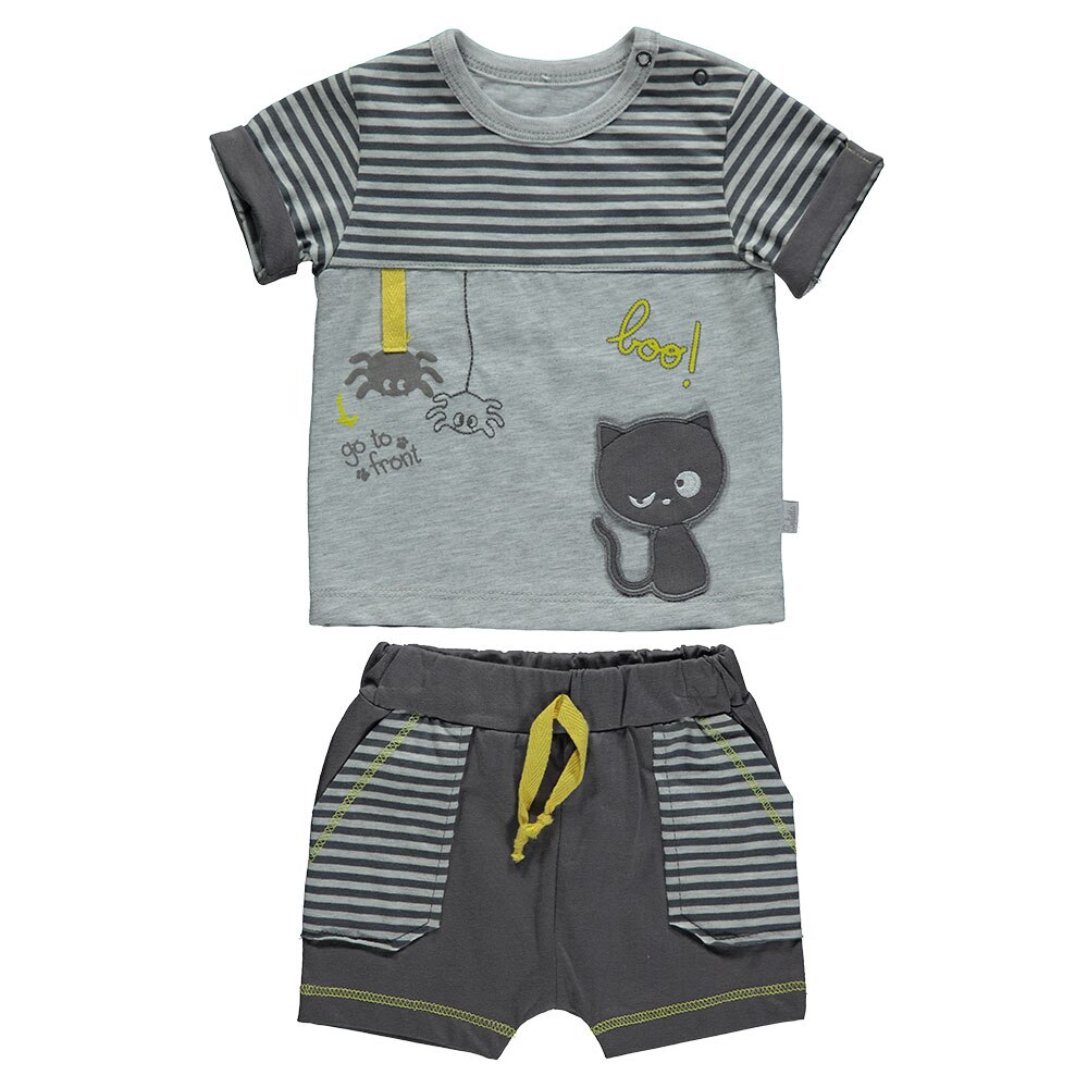 Set 2 piese, tricou si pantalon, bumbac Bebetto - Talking Cats, Gri