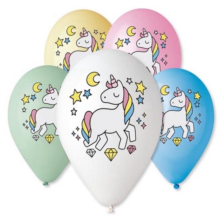 Set 5 baloane latex, Unicorn, Multicolor, 30 cm