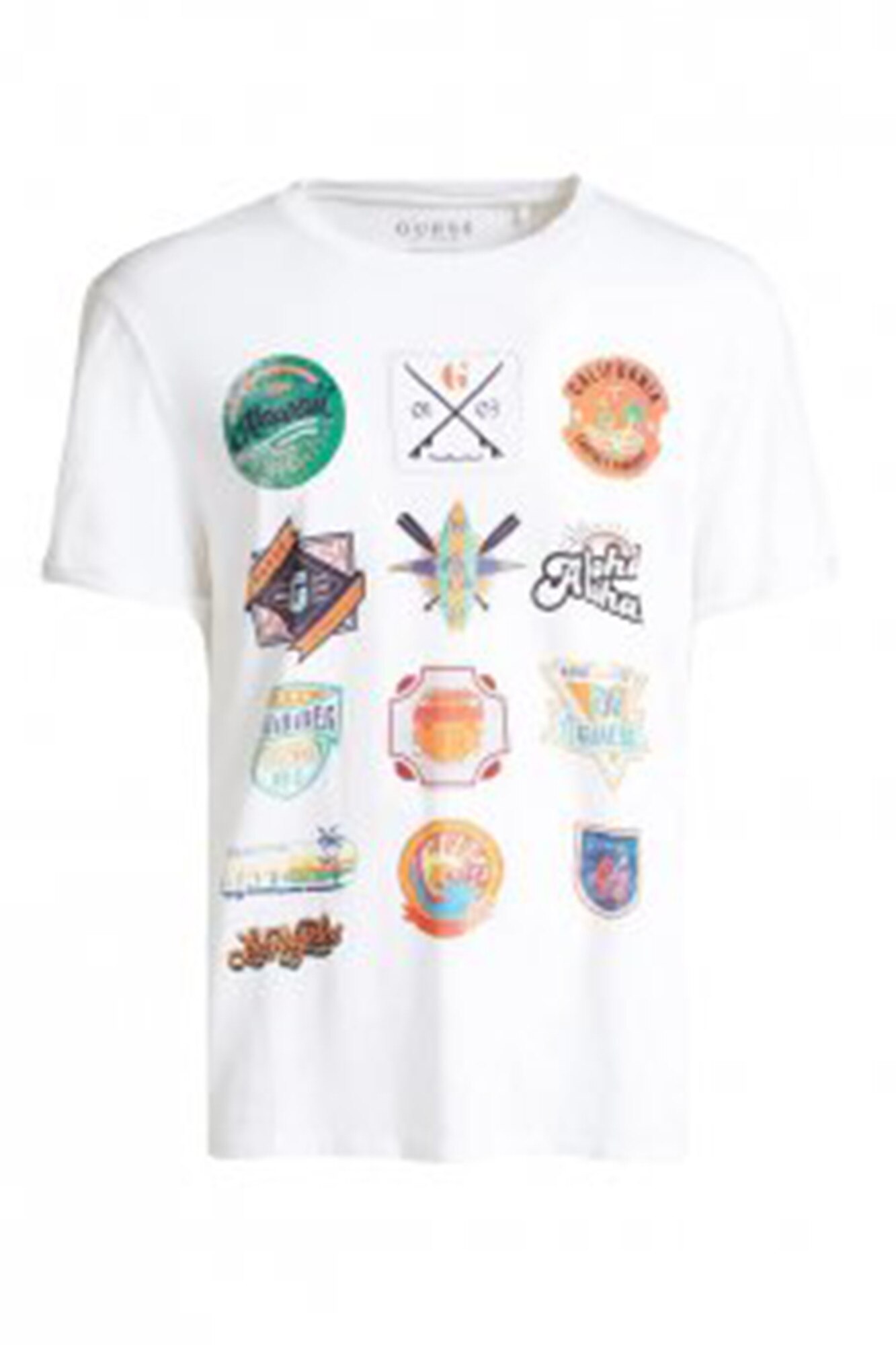 Tricou regular fit cu imprimeu pe fata, Guess Jeans, Alb, XL