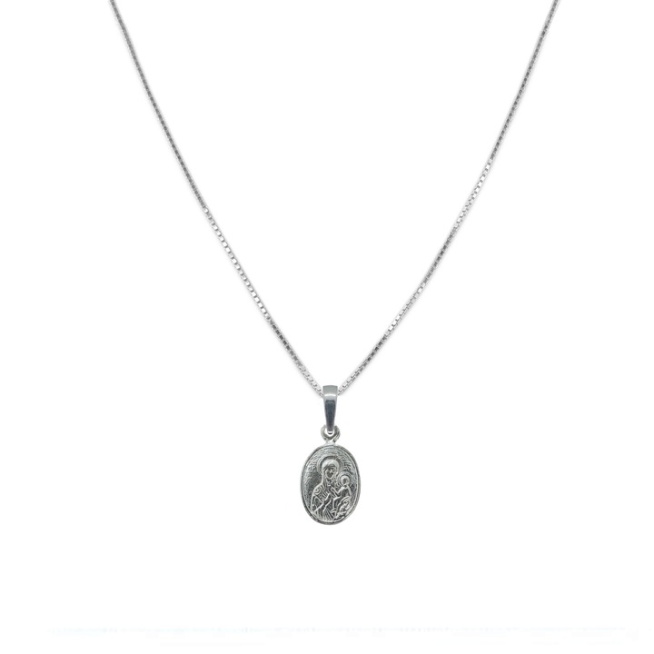 Lantisor cu medalion Maica Domnului cu pruncul Iisus, din argint 4252VEN, Dras, Argintiu