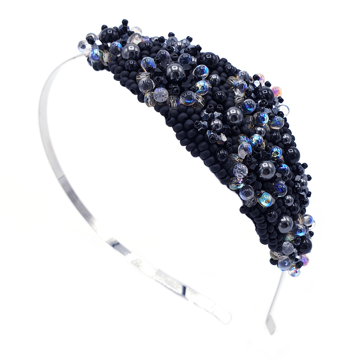 Coronita par neagra cu perle, model intr-o parte, Mystic Lady, Zia Fashion