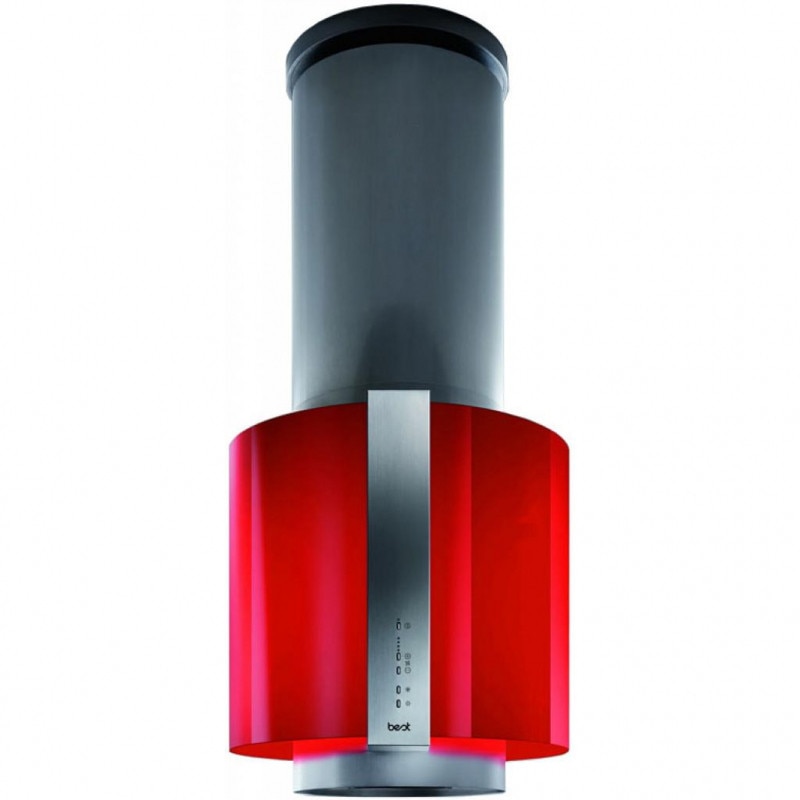 Hota de insula Best Salina Red 50 cm, putere de absortie 700 mc/h, 1 motor, 4 trepte de viteza, Lexan Rosu/Inox
