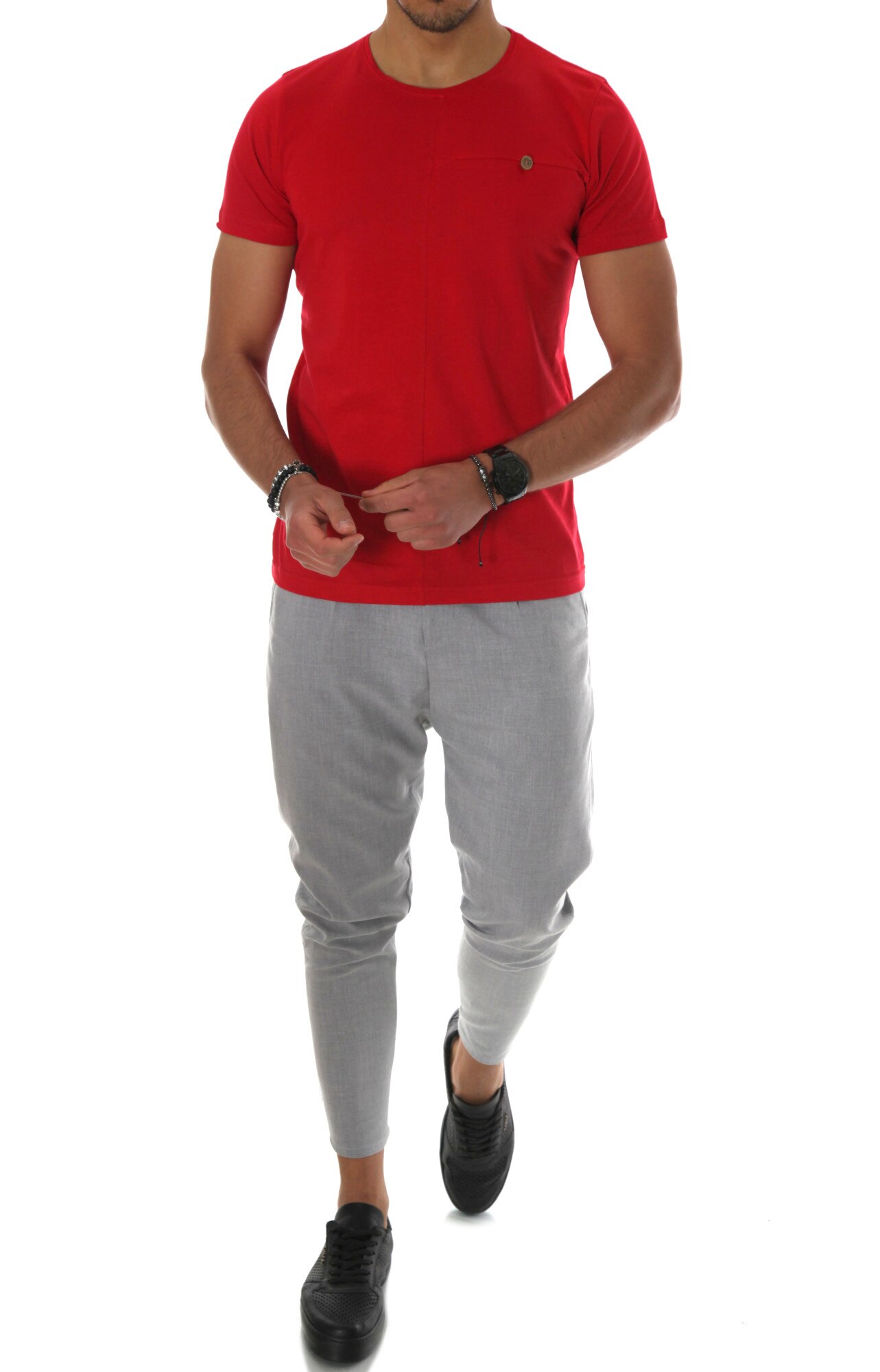 Tricou rosu A9532, slim fit, pentru barbati, model simplu, Rosu