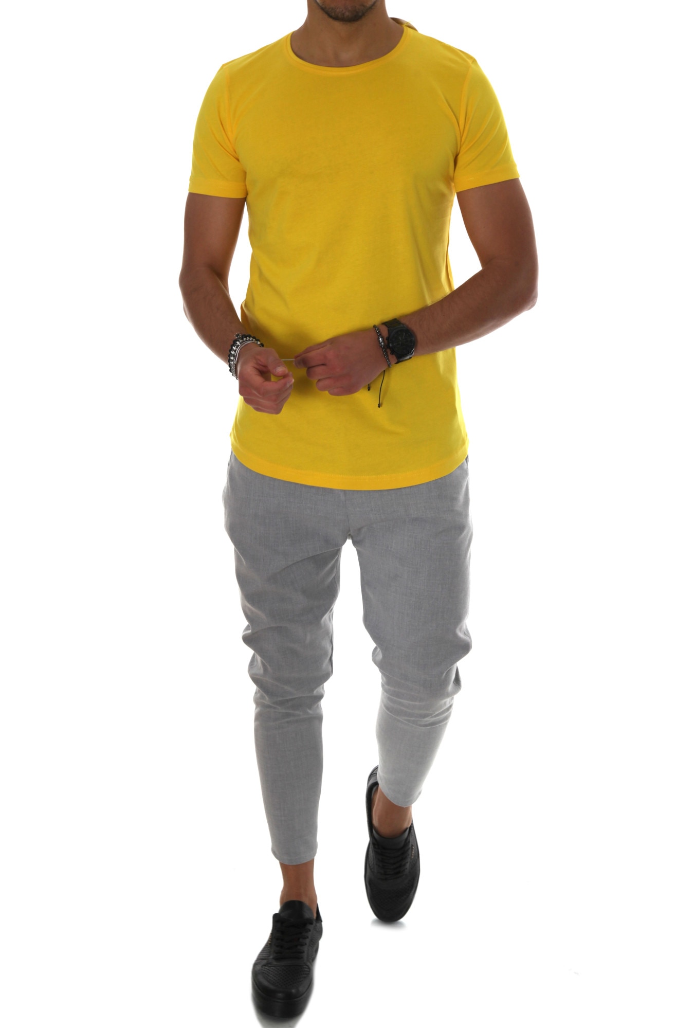 Tricou galben A9524, slim fit, pentru barbati, cu imprimeu pe spate, Galben