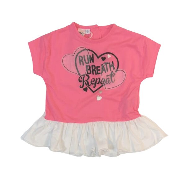 Tricou fete iDO, roz cu volan si inimioare