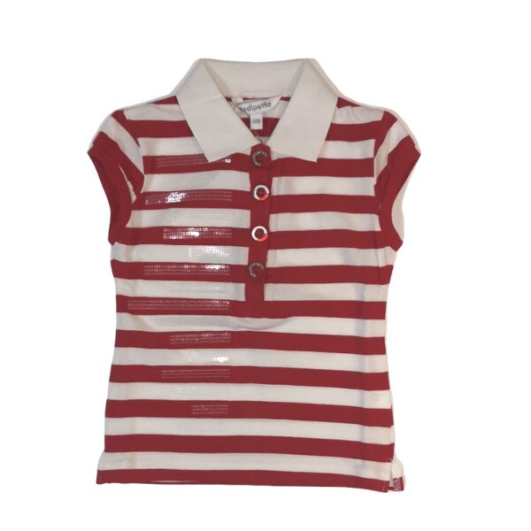 Tricou fete iDO, alb cu rosu in dungi si aplicatii din paiete