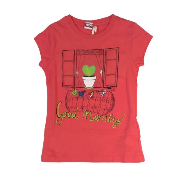 Tricou fete iDO, 3 ani, rosu cu desen si text