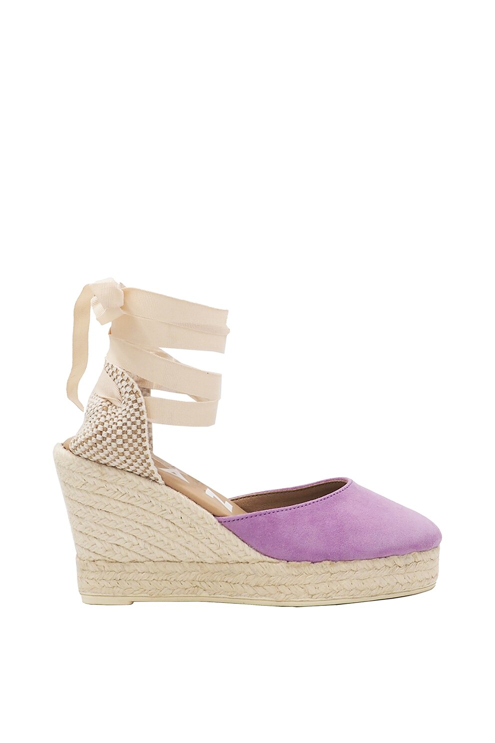 Manebi, Sandale tip espadrile din piele intoarsa cu talpa wedge Hamptons, Liliac, 38