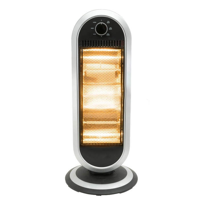 Radiator puternic cu Halogen, Putere RMS 1200 W cu oscilare cuplabila, Rezistenta ceramica, Oprire automata la rasturnare, 3 trepte de putere