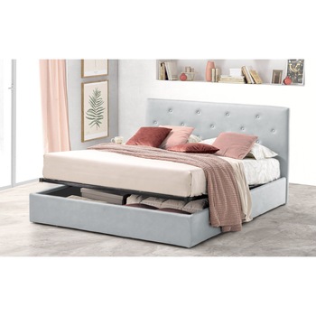 Pat Tapitat pentru Dormitor cu Lada Rabatabil, 150x200 cm, Rombo Promo Dolce Dormire, Gri Pat Tapitat pentru Dormitor cu Lada Rabatabil, 150x200 cm, Rombo Promo Dolce Dormire, Gri