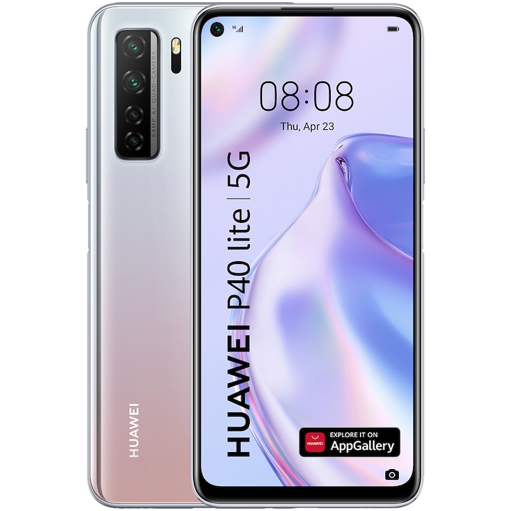 Telefon mobil Huawei P40 Lite, Dual SIM, 128GB, 6GB RAM, 5G, Space Silver
