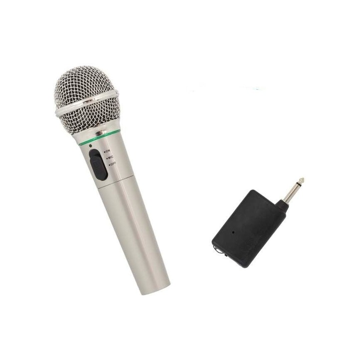 Microfon Wireless/Fir, lungime cablu 3m pentru karaoke, argintiu