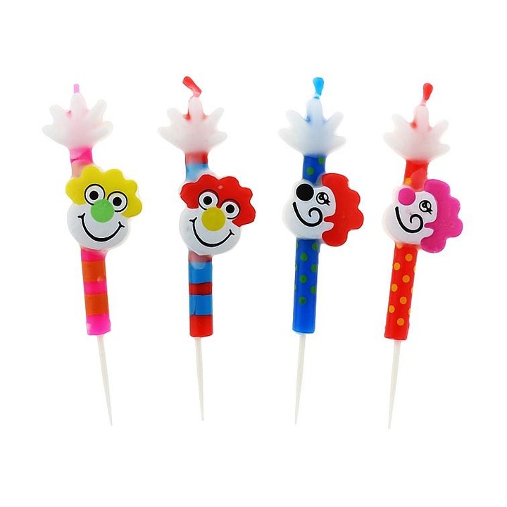 Lumanari pentru tort "Clown", Multicolor, Tomvalk, Set 4 buc