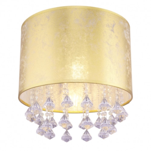 Plafoniera din nichel mat si cristale acrilice transparente, Globo, 15187D3S, Abajur din material textil, 1xE27, 40W 230V, 300 x 310 mm, Auriu