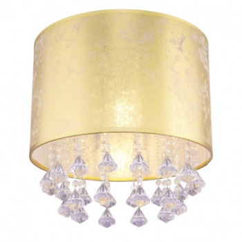 Plafoniera din nichel mat si cristale acrilice transparente, Globo, 15187D3S, Abajur din material textil, 1xE27, 40W 230V, 300 x 310 mm, Auriu Plafoniera din nichel mat si cristale acrilice transparente, Globo, 15187D3S, Abajur din material textil, 1xE27, 40W 230V, 300 x 310 mm, Auriu