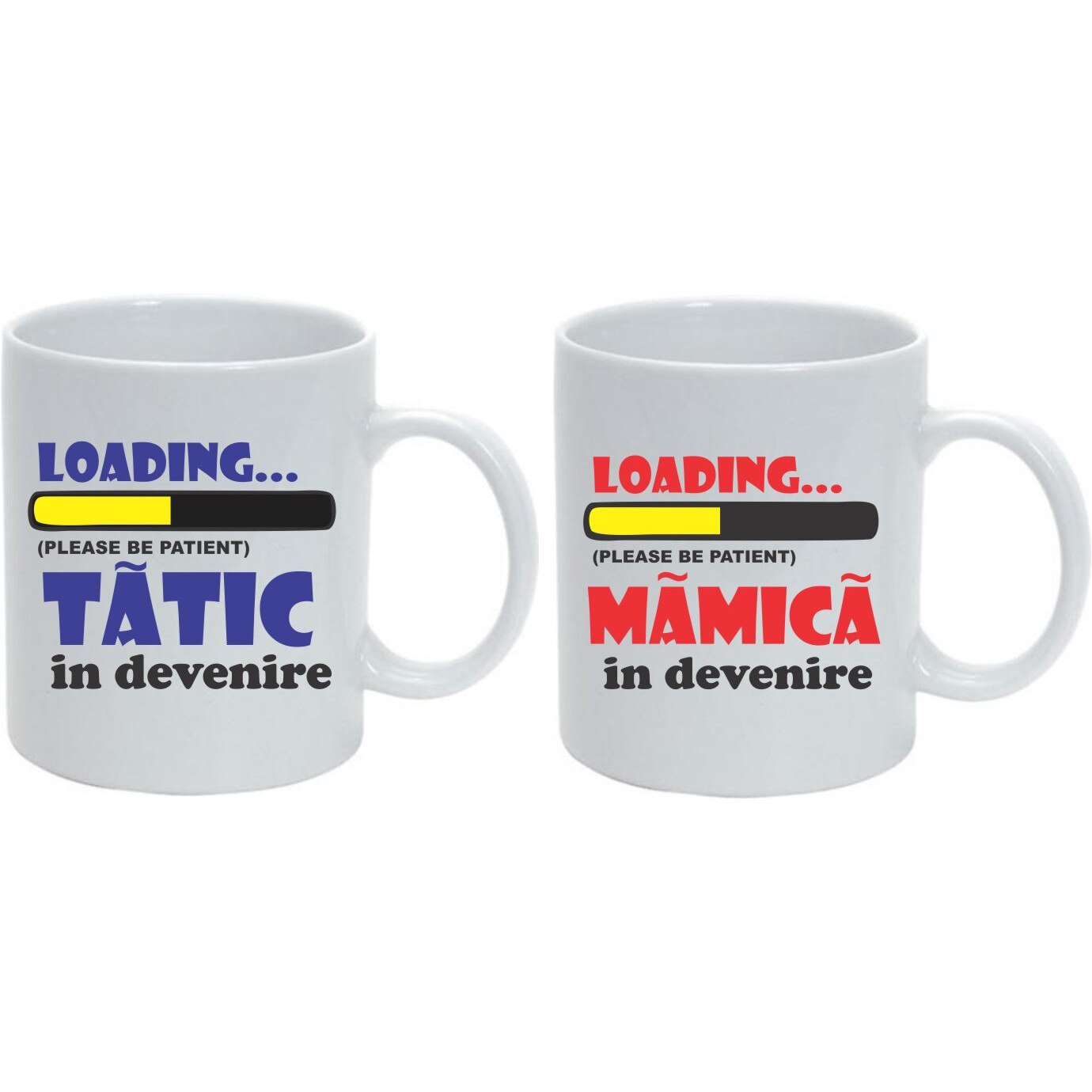 Set 2 Cani albe ''pereche'' Mama & Tata 300ml