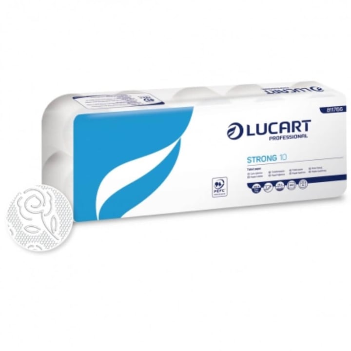 Lucart Strong Professzionális WC-papír, 3 réteg, 10 tekercs/doboz, 120 lap/tekercs, 15 m, fehér színű, fürdőszobai cikkek