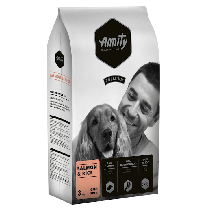 Hrana uscata pentru caini Amity Premium Adult Somon&Orez, 3 kg