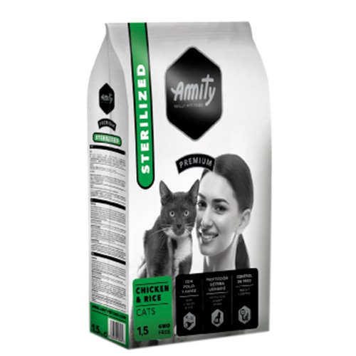 Hrana uscata pentru pisici Amity Premium Adult Sterilizat Pui&Orez, 1.5 kg