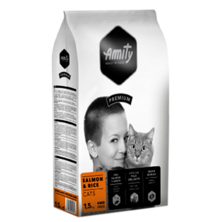 Hrana uscata pentru pisici Amity Premium Adult Somon&Orez, 1.5 kg