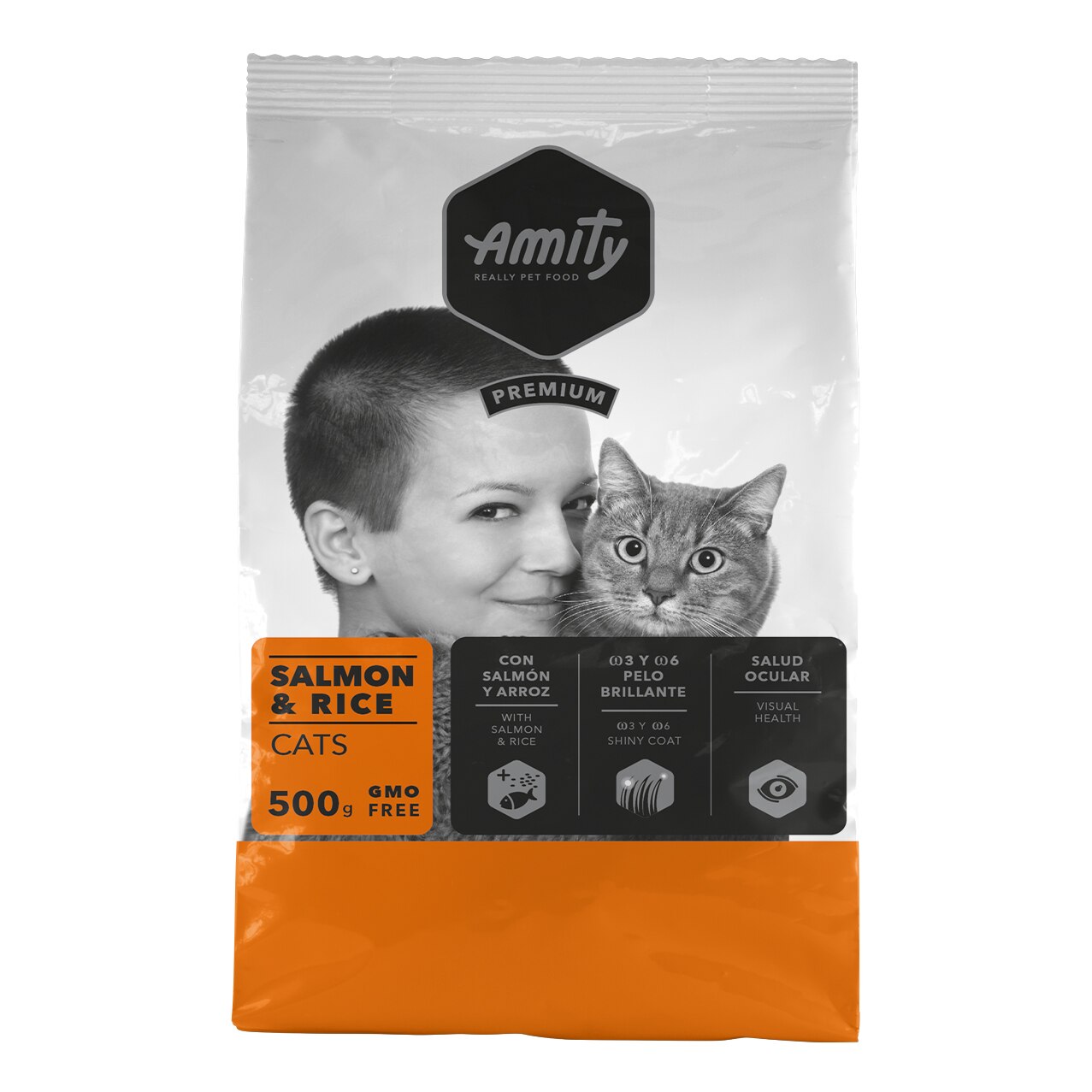 Hrana uscata pentru pisici Amity Premium Adult Somon&Orez, 0.5 kg