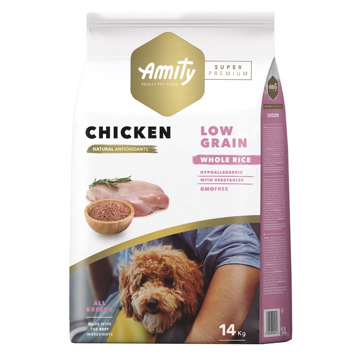 Суха храна за кучета Amity SuperPremium Low Grain Adult, Пилешко, 14 кг