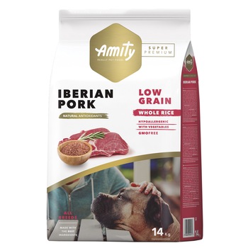 Hrana uscata pentru caini Amity SuperPremium Low Grain Adult, Iberian Pork, 14 kg Hrana uscata pentru caini Amity SuperPremium Low Grain Adult, Iberian Pork, 14 kg