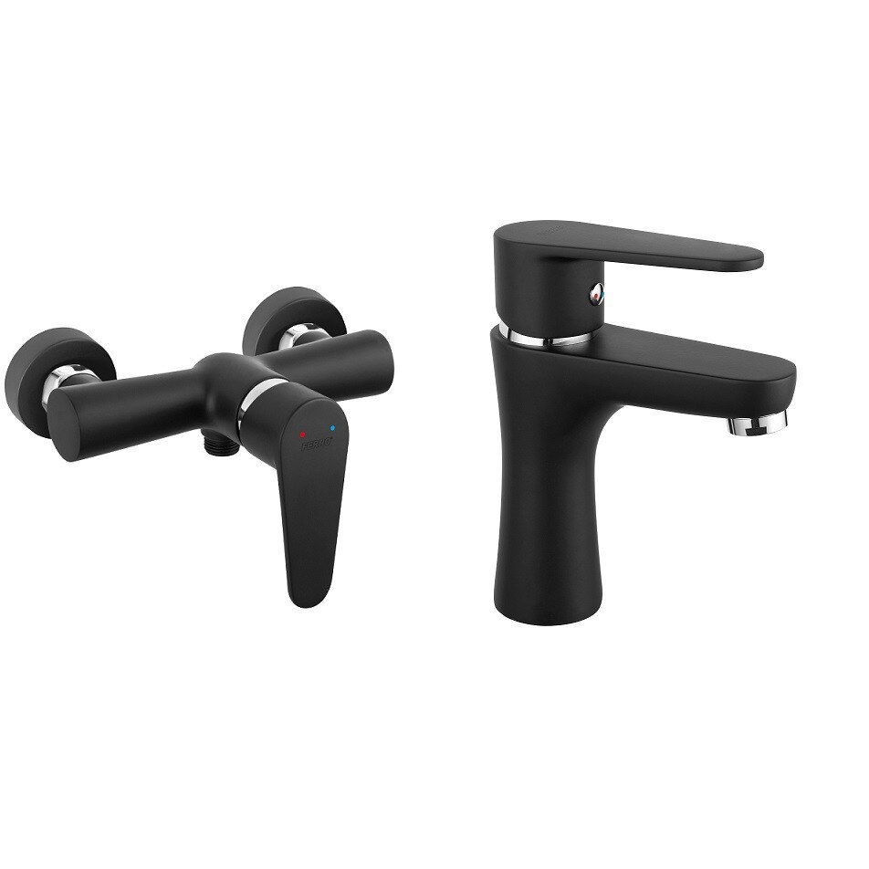 Pachet 2in1 Baterii Algeo lavoar si dus, Negru Mat