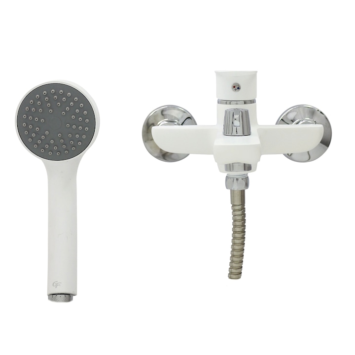 Baterie cada FLEKO FZ183-FW439 + Para dus, Alb, Dublu comanda, cartus ceramic 40mm, Racorduri incluse