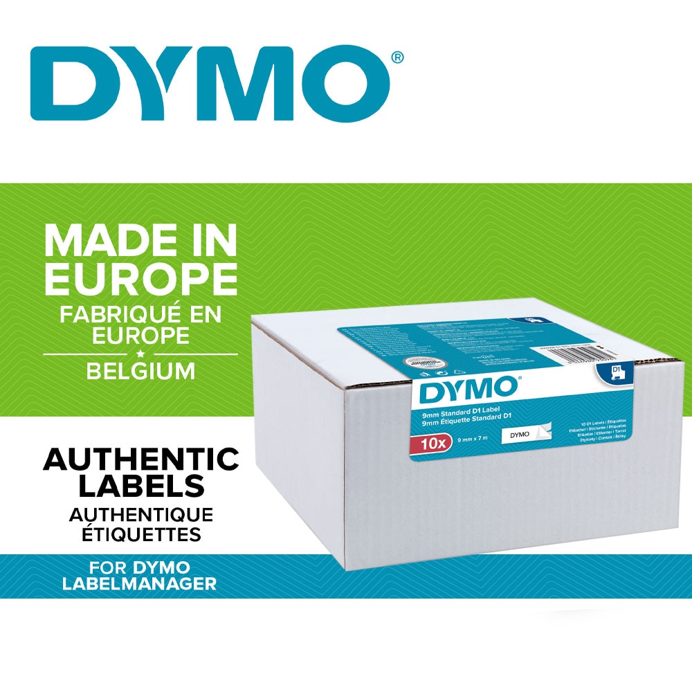 Etichete originale, DYMO LabelManager D1, 9mm x 7m, negru/alb, 10 buc/set, 40913, 2093096 DY2093096